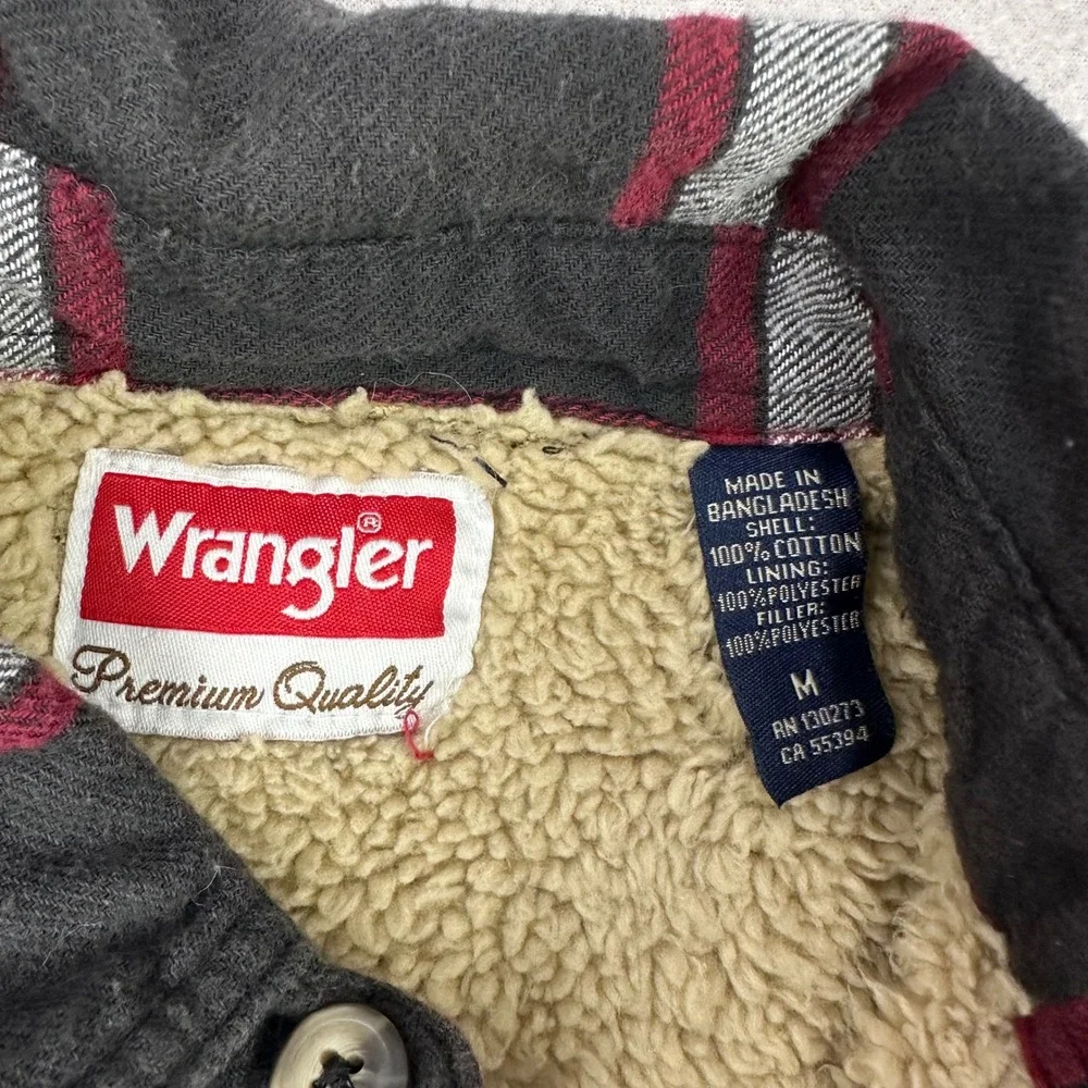 Wrangler Flannel Shirt‎ Jacket Mens Medium Black Plaid Sherpa Fleece Lined Work